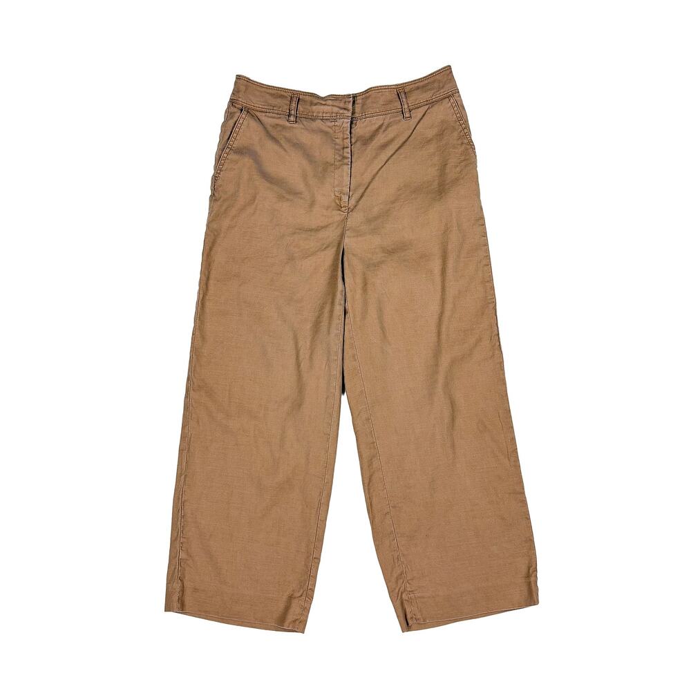 White House Black Market Linen Blend Pants Sz 10 Camel Brown Tan Wide Leg Crop